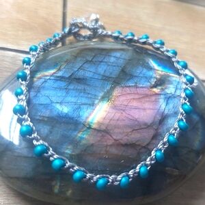 Handcrafted Bead Crochet Bracelet in Teal